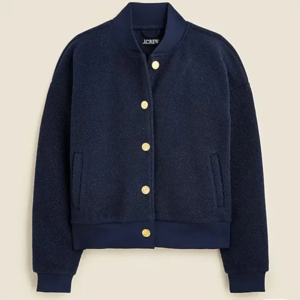 J Crew Navy Boucle Bomber Jacket - Picture 2 of 6